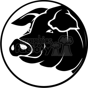 The clipart image features a black and white design of a pig's head within a circular border. The pig has a distinct snout, ears, and eyes, and is depicted in a stylized, simplistic form suitable for vinyl cutting or graphic design purposes.