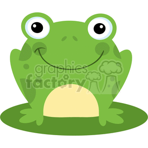 This clipart image features a cartoon-style illustration of a smiling, green frog sitting on a lily pad. The frog has large, friendly eyes and is characterized by a whimsical, simplistic design that suggests it's intended for a lighthearted or child-friendly context.
