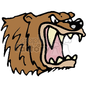 The clipart image shows a stylized depiction of an angry brown bear's head. The bear appears to be growling, with its teeth exposed. It has a furrowed brow indicating aggression. The bear's fur is rendered in shades of brown with black outlines, emphasizing the sense of anger and intensity.