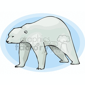 The clipart image features a cartoon illustration of a polar bear. The bear is depicted with a white coat, walking against a simple blue and light blue background that suggests an icy, cold environment typically associated with polar bears' natural habitat.