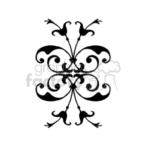 The image displays a symmetrical floral design that resembles a decorative clipart. The pattern consists of stylized flowers and plant-like motifs with swirls and elegant curves, arranged in a mirrored fashion that creates a harmonious and artistic representation of vegetation.