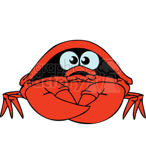 This is an image of a cartoon crab with a funny expression. The crab is predominantly red, with large white and blue eyes that convey a sense of surprise or concern. It has two large claws in front and several smaller legs on the sides of its body.