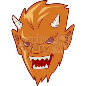 This clipart image depicts a stylized cartoon monster face with a mischievous or malevolent expression. It has prominent pointed ears, sharp teeth, and what appears to be horns or tusks protruding from the head.