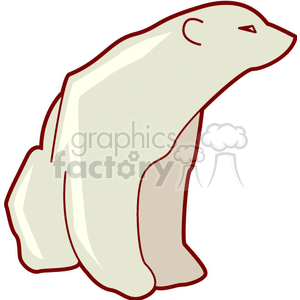 The image is a simple cartoon-style illustration of a polar bear. The bear is depicted in a sitting position with its body turned slightly to the side, showcasing the profile of its face and torso. It is primarily white, with shading to define its form, and has a minimalistic design with clean lines.