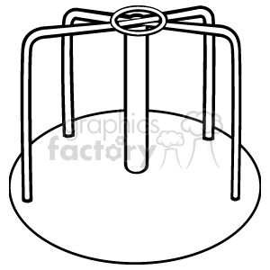 The image is a simple black and white clipart representation of a merry-go-round, also known as a roundabout, commonly found in parks and playgrounds. It's a piece of playground equipment that children can spin around while holding onto its bars or sitting on the seats attached to the platform.