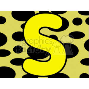 The clipart image features the letter S in a bold yellow color. The background appears to be a pattern that resembles animal print, specifically something akin to leopard or jaguar spots, with a light beige or yellow tone and black spots.