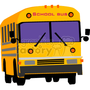 The clipart image features a stylized depiction of a big, yellow school bus with black detailing. The school bus has large front windows and is marked with the words SCHOOL BUS at the top. This image may be representative of education, transportation for students, and themes such as back-to-school or the first day of school.