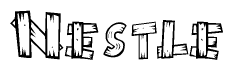 The clipart image shows the name Nestle stylized to look as if it has been constructed out of wooden planks or logs. Each letter is designed to resemble pieces of wood.