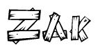 The clipart image shows the name Zak stylized to look like it is constructed out of separate wooden planks or boards, with each letter having wood grain and plank-like details.