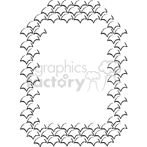 This is a clipart image of a decorative border or frame. It features an ornamental pattern with a series of arcs or semi-circular motifs connected to each other, creating a scalloped edge around the entire perimeter of an open central space. The pattern repeats uniformly, and the overall shape of the frame is rectangular with rounded corners. The design is in black, suggesting it could be used as an overlay or a decorative element in various graphic or document applications, outlining or highlighting the content placed within the central area.