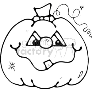 The clipart image depicts a Halloween pumpkin or jack-o'-lantern. The pumpkin has a playful design, with cut-out shapes for eyes and a mouth that give it a slightly mischievous expression. There appear to be decorations or accents like a small leaf and a curly vine attached to the top. Additionally, there's a little star shape, possibly signifying a patch or a spot on the pumpkin.