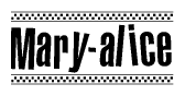 The image contains the text Mary-alice in a bold, stylized font, with a checkered flag pattern bordering the top and bottom of the text.