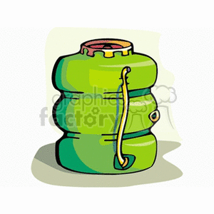 The image depicts a green propane gas tank typically used for fuel in various applications, including agriculture. Key features include the tank's green color, visible valve, and potential hose attachment point.