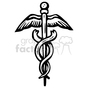 The clipart image depicts a stylized version of the Caduceus symbol, which is often mistakenly used to represent medical and healthcare services. It features two snakes winding around a winged staff.