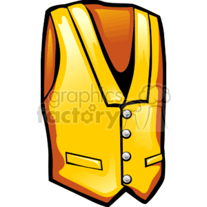 The image shows a cartoon of a yellow/gold vest with a deep V-neckline and silver buttons, often associated with traditional western or cowboy clothing. It features two front pockets and is styled without sleeves, indicating that it is indeed a vest.