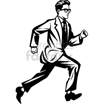 black and white man in suit running vector clip art