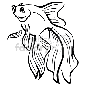The clipart image is a stylized outline of a Betta fish, commonly known as a Siamese fighting fish. Characteristics of the Betta fish depicted include its large, flowy fins and tail, which are typical for this species, commonly seen in tropical freshwater settings. The image emphasizes the graceful movements and elegant appearance these fish are known for.