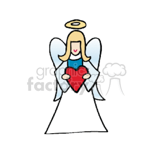The clipart image displays a simplified, cartoon-like figure of an angel. The angel has wings, is wearing a white robe, and is holding a red heart. It has a halo above its head, indicating its divine or heavenly nature.