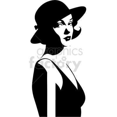 black and white vintage silhouette girl looking to her right vector clip art