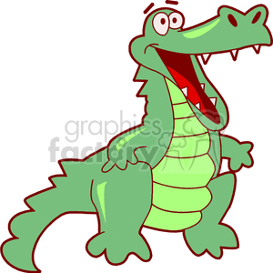 This clipart image features a cartoon crocodile with a happy expression. The crocodile has a wide smile showing its teeth, and a tongue sticking out. The image shows the crocodile in a standing position with its limbs clearly visible and stylized in a simplified way.