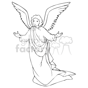 The clipart image depicts a stylized angel with outstretched wings. The figure appears to be in a flowing robe and is depicted with a serene or peaceful expression. The overall style of the image is simple and appears to be suitable for coloring activities or as a decorative element.