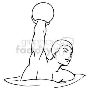 The clipart image displays a water polo player in action. The player is seemingly elevating out of the water to throw or pass the ball, displaying a typical movement in the sport of water polo.