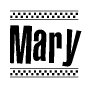 The clipart image displays the text Mary in a bold, stylized font. It is enclosed in a rectangular border with a checkerboard pattern running below and above the text, similar to a finish line in racing. 