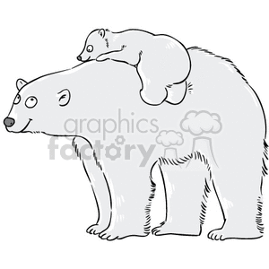 This clipart image features a mother polar bear with two baby polar bears. One cub is resting on the mother's back, while the other cub appears to be climbing up or crawling on its mother's hindquarters.