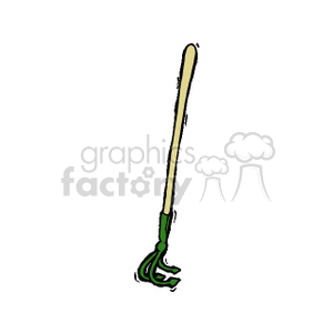 The image is a simple clipart illustration of a garden hoe, which is a gardening tool commonly used in agriculture for shaping soil, removing weeds, clearing soil, and harvesting root crops.