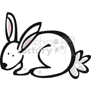 The image shows a cute cartoon-styled clipart of a single rabbit. It has a simplistic design with a white body, grey spots, and prominent pink details on the ears.