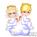Animated child angels sitting on a cloud