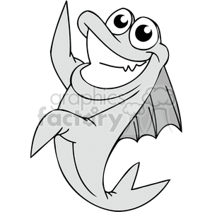 The clipart image depicts a funny cartoon fish. The fish has big, googly eyes and a wide, toothy grin, giving it a comical and friendly appearance. It looks like it could be a character from a children's book or an animated series. Its fins and tail are exaggerated in size, with stylized shapes that add to the humorous effect.