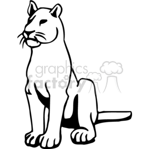 The clipart image depicts a stylized illustration of a large feline, commonly referred to as a mountain lion, cougar, or puma. The animal is shown sitting with its front paws visible and its tail extending behind it. The style is simple with bold outlines and minimal detail, typical for clipart.