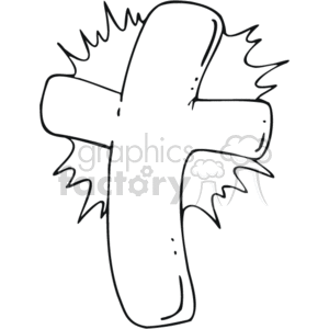 The image depicts a simple line drawing of a cross with radiating lines around it, suggesting a glow or aura. This is a common symbol in Christianity, representing the crucifixion of Jesus Christ and the Christian faith.