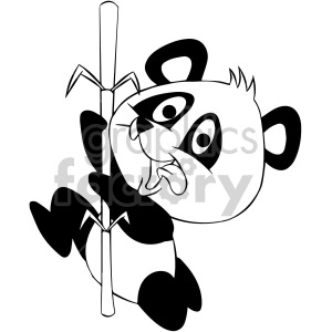 The clipart image features a cute, stylized panda bear clinging onto a bamboo stalk. The panda looks playful and is depicted in a simplified, cartoon-like manner using black and white colors typical for a panda. It is a vector-style illustration commonly used for various purposes such as educational materials, children's books, or themed decorations.