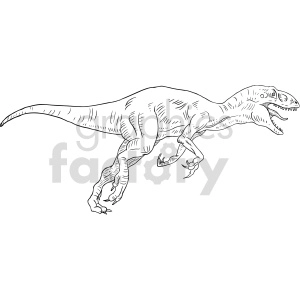 The clipart image shows a line drawing of a dinosaur that resembles a Velociraptor, which is a theropod dinosaur known for its agility and curved claws.