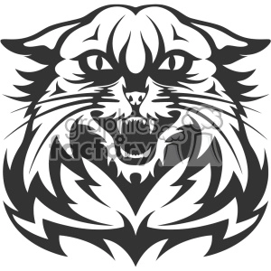 The clipart image depicts a stylized wildcat, with a fierce expression and an open mouth showcasing teeth, in a black and white design that suggests it might be used as a logo or mascot. Its features are angular and geometric, providing a modern, bold look.