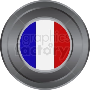 The image shows a circular object resembling a badge or button with the national flag of France displayed in the center. The flag consists of three vertical stripes: blue on the left, white in the middle, and red on the right.