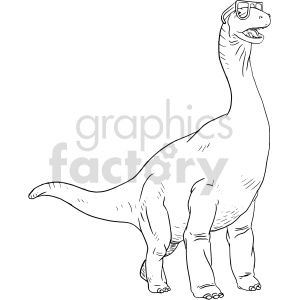 The image appears to be a line drawing or clipart of a dinosaur. This specific dinosaur resembles a sauropod, characterized by its long neck, long tail, and large, bulky body. The sauropod also seems to be wearing glasses, giving it a somewhat humorous or whimsical appearance.