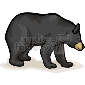The image depicts a cartoon of a black bear in profile, standing on all four legs. It has a simple style, with minimal shading and a beige outline that suggests the ground.