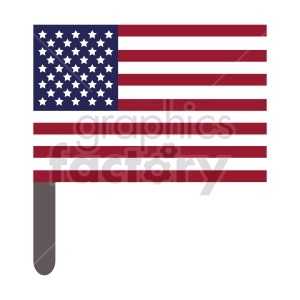 The image depicts a stylized version of the flag of the United States of America, commonly known as the American flag. It features the characteristic stars and stripes, with the stars in white on a blue field, and alternating red and white stripes. The flag is represented on a pole, indicating it may be a handheld flag.
