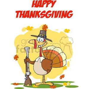 Happy-Thanksgiving-Greeting-With-Turkey-With-Pilgrim-Hat-and-Musket