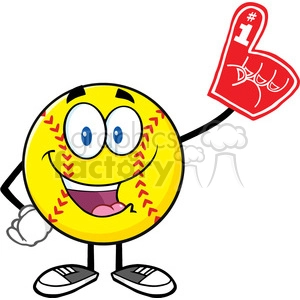 happy softball cartoon mascot character wearing a foam finger vector illustration isolated on white background