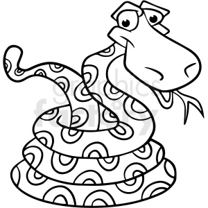 The image is a black and white line art depicting a whimsical scene where a snake with circular patterns on its body wraps around and partially lifts an alligator (or crocodile) in a coiled manner. The alligator (or crocodile) has a somewhat surprised expression.