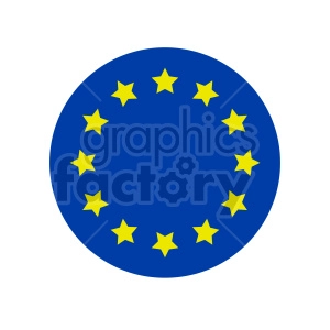 The image is a simplified representation of the flag of the European Union (EU). It displays a circle of twelve golden stars on a blue background.