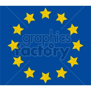 The image shows a flag with a blue background and a circle of twelve gold stars in the center. The flag is the official symbol of the European Union (EU).