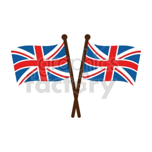 The image shows two crossed flags resembling the national flag of Great Britain, also known as the Union Jack. The flags are attached to brown poles and are depicted in a stylized manner typical for clipart.